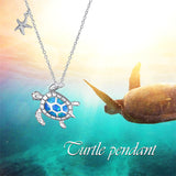 925 Sterling Silver Ocean Jewelry Created Opal Cute Turtle/Dolphin/Starfish  Necklace Birthday Gifts for Women Girls