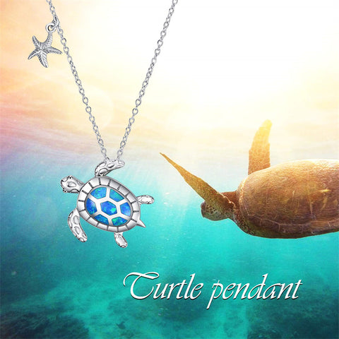 Sterling Silver Created Opal Turtle Dolphin Starfish Pendant Necklace