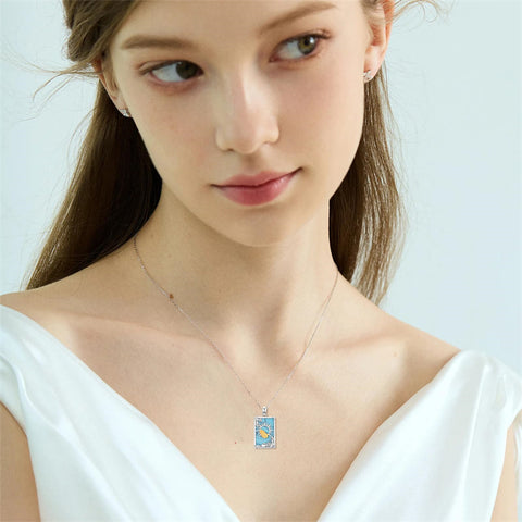 Sterling Silver Turquoise Empress The Lovers  The Moon Wheel Of Fortune The Sun Tarot Card Pendant Necklace