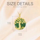 14k Gold Plated Sterling Silver Round Jade Tree of Life Necklace Good Fortune Jewelry for Women