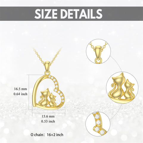 14K Solid Gold Cat Necklace for Women Cat Lover Gift Eternal Love Heart Necklace for Wife Girlfriend Mom