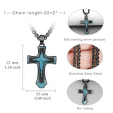 14K Gold Plated Turquoise Malachite Abalone Shell Cross Pendant Necklace for Men