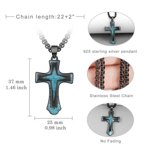 14K Gold Plated Turquoise Malachite Abalone Shell Cross Pendant Necklace for Men