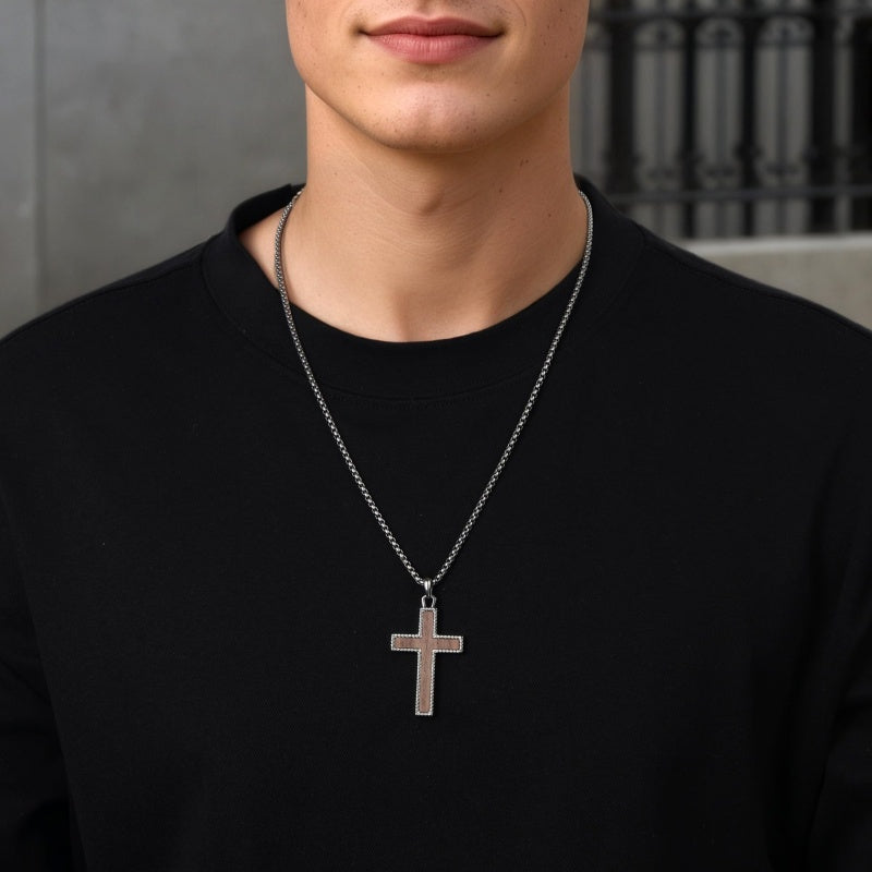 14K Gold Plated Wooden Cross Necklace Jewelry Gift for Him