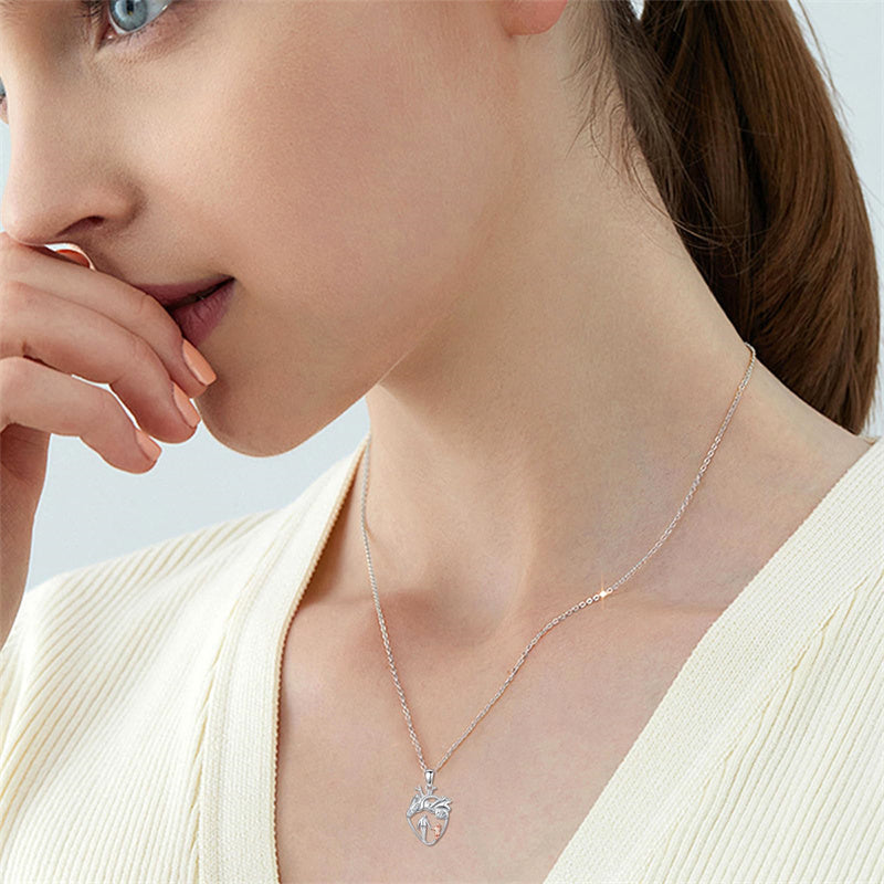 Sterling Silver Mother Daughter Pendant Necklace with White Sapphires