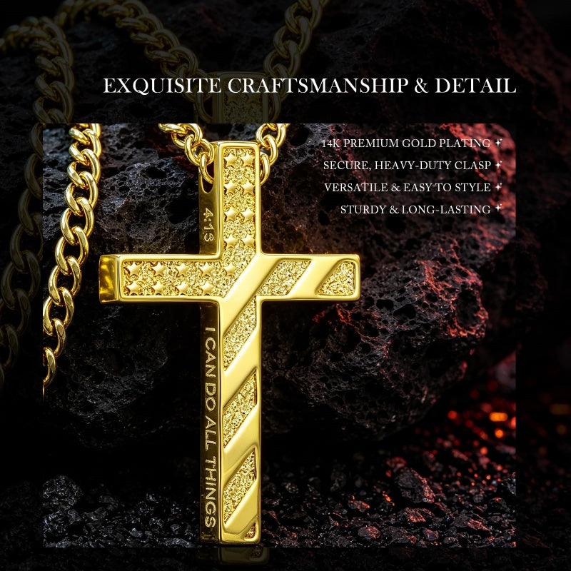 14K Gold Plated Cross Pendant Necklace for Men