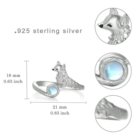 Sterling Silver  Moonstone Snake Fox Cat Octopus Wolf Ring