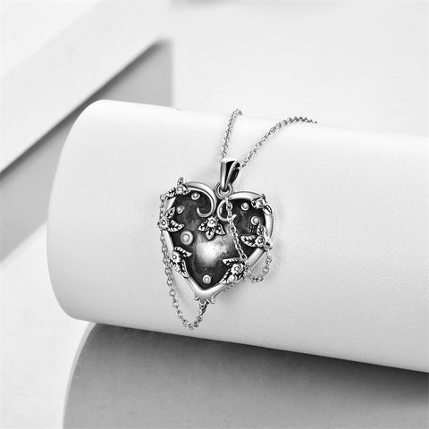 Sterling Silver Gothic Witches Heart Pendant Necklace
