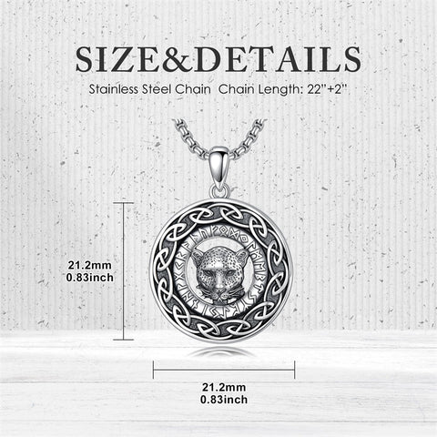 Sterling Silver Oxidized Tiger Wolf Lion Leopard Pendant Necklace for Men