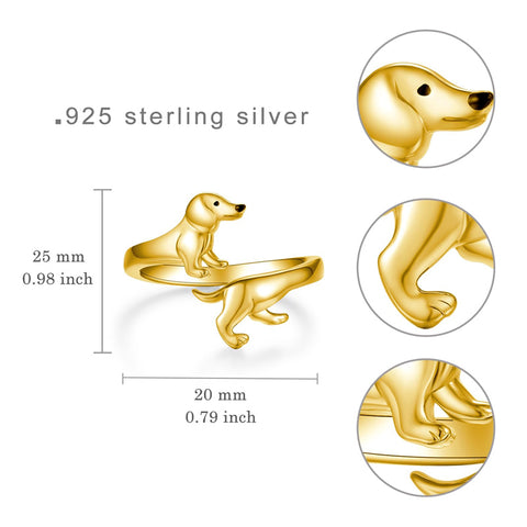 Sterling Silver  Dachshund Dog Adjustable Ring Gifts for Women Dog Lovers