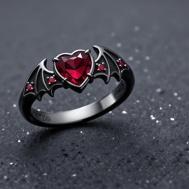 Sterling Silver Personalized Birthstone Punk Skull Bat Snake Ring Goth Jewelry for Halloween Birthday