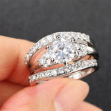 Copper Round Shaped Cubic Zirconia Three-in-One Eternity Engagement Wedding Band Ring Set