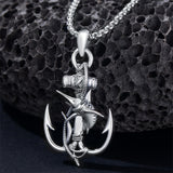 Sterling Silver Earth Swordfish Trident Compass Anchor Pendant Necklace