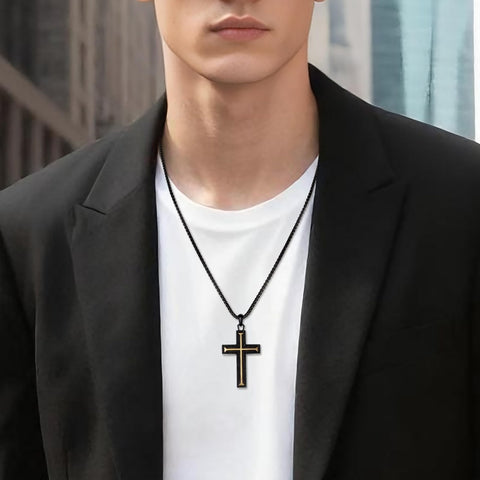 14K Gold Plated Wooden Cross Necklace Jewelry Gift for Him