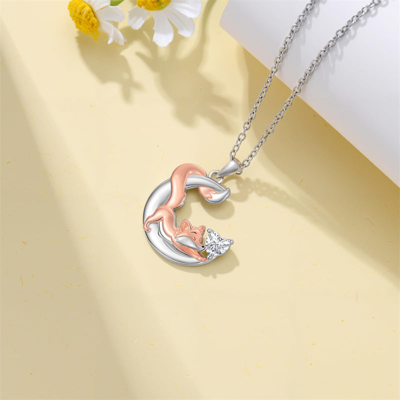 Sterling Silver 12 Month Birthstone Fox Pendant Necklace for Women