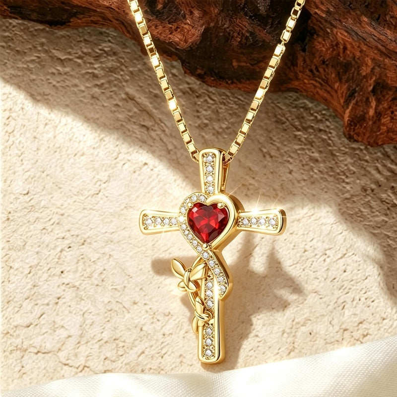 14K Gold Plated Birthstone Butterfly  Cross Pendant Necklace Anniversary Birthday for Her