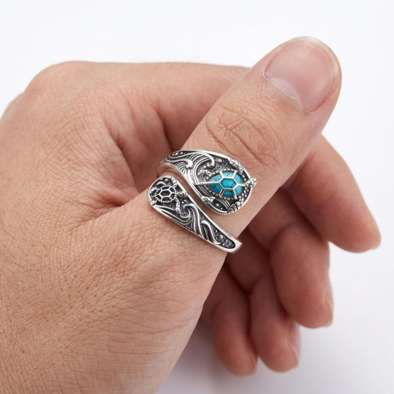 Sterling SilverMustard Seed Turtle Ocean Butterfly Dragonfly Turquoise Adjustable  Spoon Ring Spoon Jewelry for Women