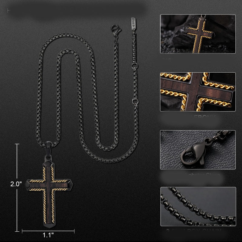 14K Gold Plated Wooden Cross Necklace Jewelry Gift for Him