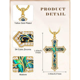 14K Gold Plated Turquoise  Abalone Shell Malachite Wood Filigree Cross Pendant Necklace