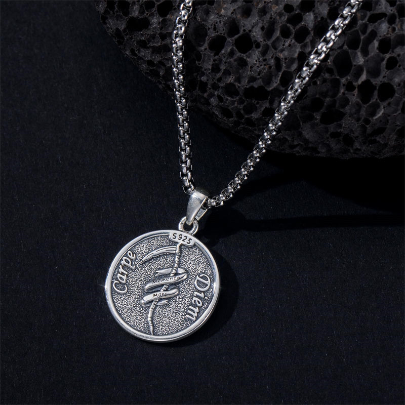 Sterling Silver Gothic Skull Memento Mori Pendant Necklace with Engrav ...