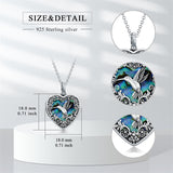 Sterling Silver Abalone Shell Heart Hummingbird Urn Locket Necklace for Ashes