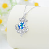 Sterling Silver Earth Swordfish Trident Compass Anchor Pendant Necklace