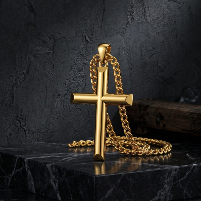 Cross Pendant Necklace for Men 14K Gold Plated Minimalist Christian Jewelry Religious Gift