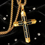 14K Gold Plated Turquoise Malachite Cross Necklace for Men Christianity Cross Jewelry