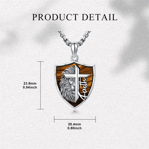Sterling Silver Faith Bible Lion Pendant Necklace for Men