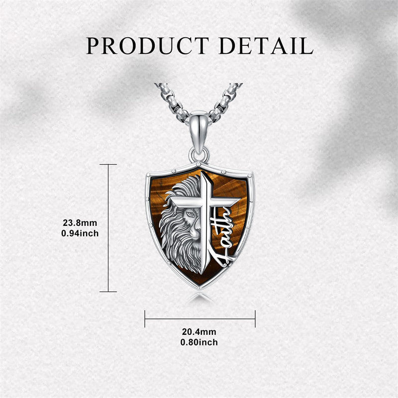 Sterling Silver Faith Bible Lion Pendant Necklace for Men