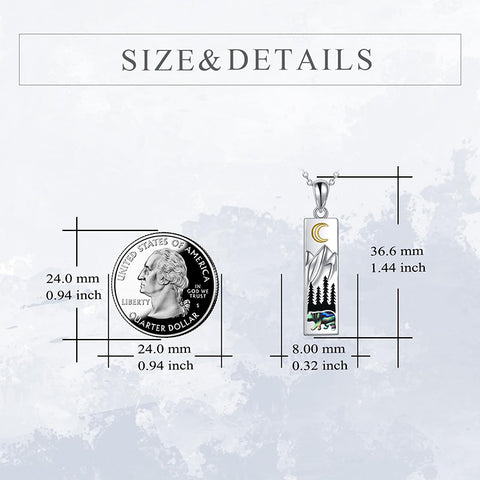 Sterling Silver Mountain Bear Pine Tree Sun Ocean Snowy Mountain Pendant Necklace