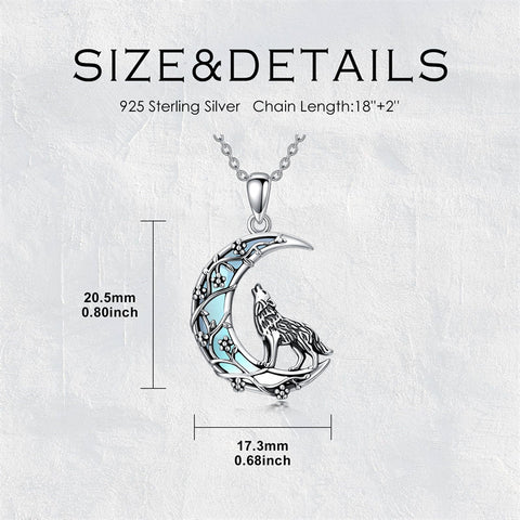Sterling Silver Moonstone Wolf Cat Koala  Lion Moon Pendant Necklace