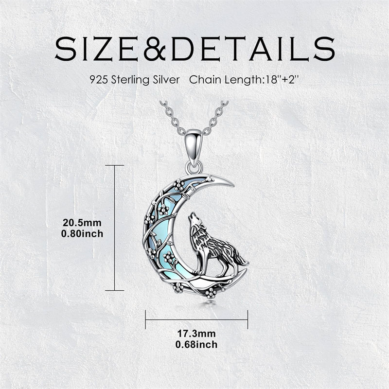 Sterling Silver Moonstone Wolf Cat Koala  Lion Moon Pendant Necklace