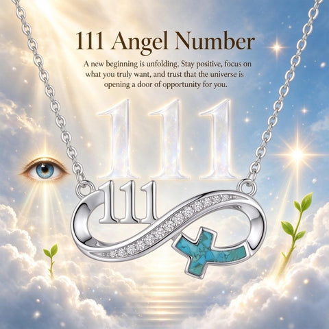 Sterling Silver Turquoise & Zirconia Infinity  111 222 333 444 777 Angel Number Pendant Necklace for Women