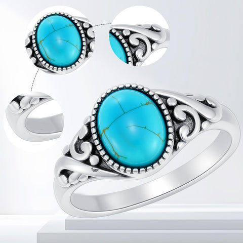 14K Gold Plated Turquoise Ring Western Jewelry Anniversary Birthday Gift for Women