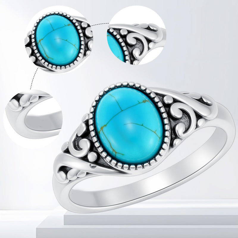 14K Gold Plated Turquoise Ring Western Jewelry Anniversary Birthday Gift for Women