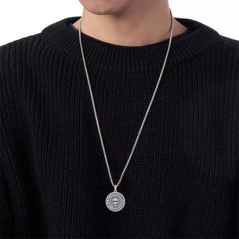 Sterling Silver Gothic Skull Memento Mori Pendant Necklace