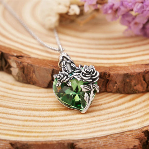 Sterling Silver Heart TearDangle Crystal Rose Cremation Urn Necklace for Ashes