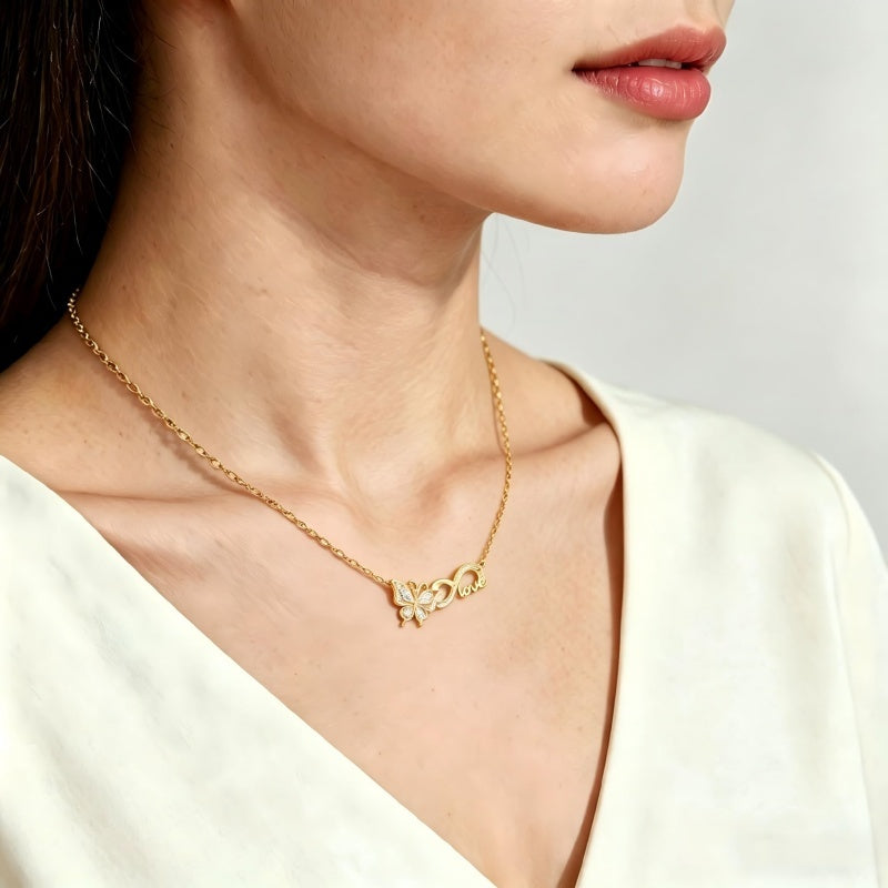 14K Gold Plated Birthstone Infinity Butterfly Necklace for Women
