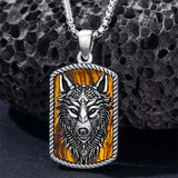 Sterling Silver Tiger Eye Wolf Pendant Necklace for Men