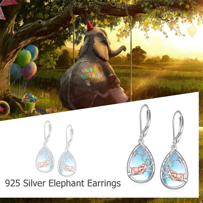 925 Sterling Silver Sloth/Elephant Drop Dangle Leverback Earrings Moonstone Anniversary Birthday Jewelry Gifts for Women Girls