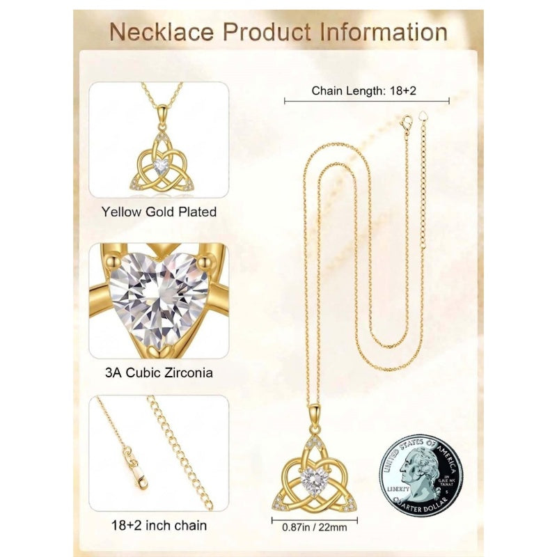 14K Gold Plated Celtic Knot Pendant Necklace Irish Jewelry Gift for Her