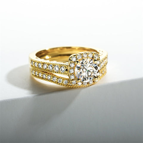 Sterling Silver Main Stone Round Cut 1CT Moissanite Wedding Rings Set Engagement Bridal Rings