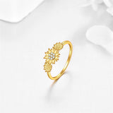 14k Solid Gold Sunflower Ring Fine Gold Flower Jewelry Gifts for Women Girls Her #7