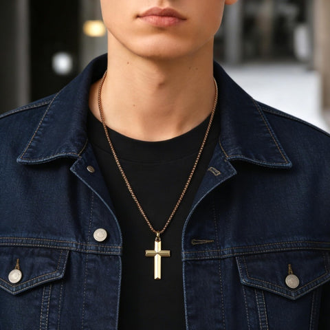 14K Gold Plated Cross Necklace for Men with Adjustable Chain Jewelry Gift for Him