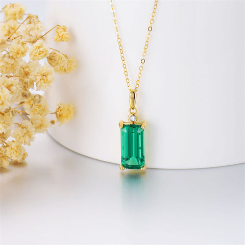 14K Gold Natural Diamond Emerald Pendant Necklace