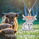 Highland Cow Pendant Necklace 925 Sterling Silver Scotland Cow Jewelry Birthday Gifts for Women Her Girls Sister