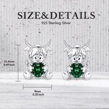 Sterling Silver 12 Month Birthstone Highland Cow Stud Earrings Christmas Gift