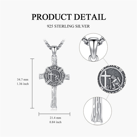 Sterling Silver Firefighter & Cross Pendant Necklace Necklace for Men