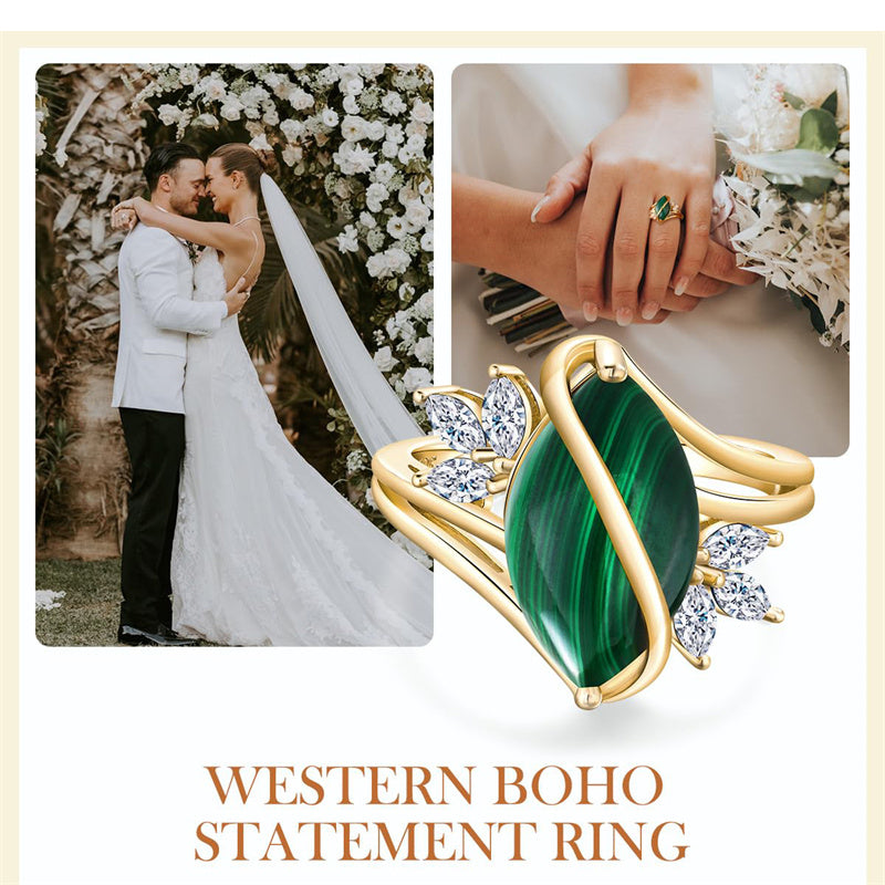 Sterling Silver Turquoise Malachite Engagement Ring for Women Western Jewelry